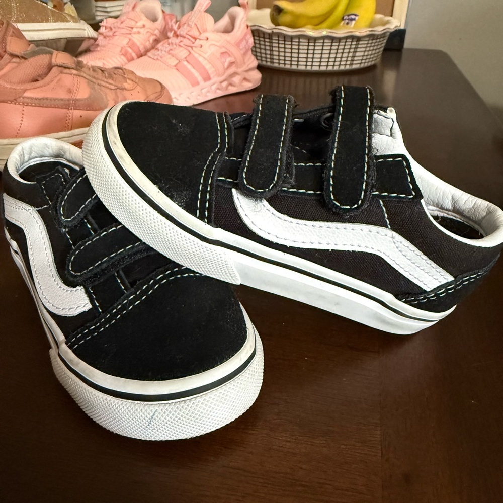Vans Kids Black and White Velcro Sneakers 9C
